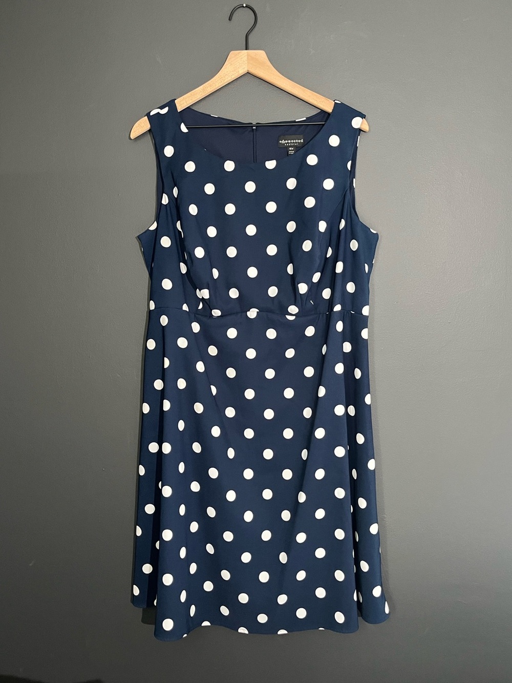 Connected Apparel Navy & White Polka Dot Fit & Flare Dress Size 16W